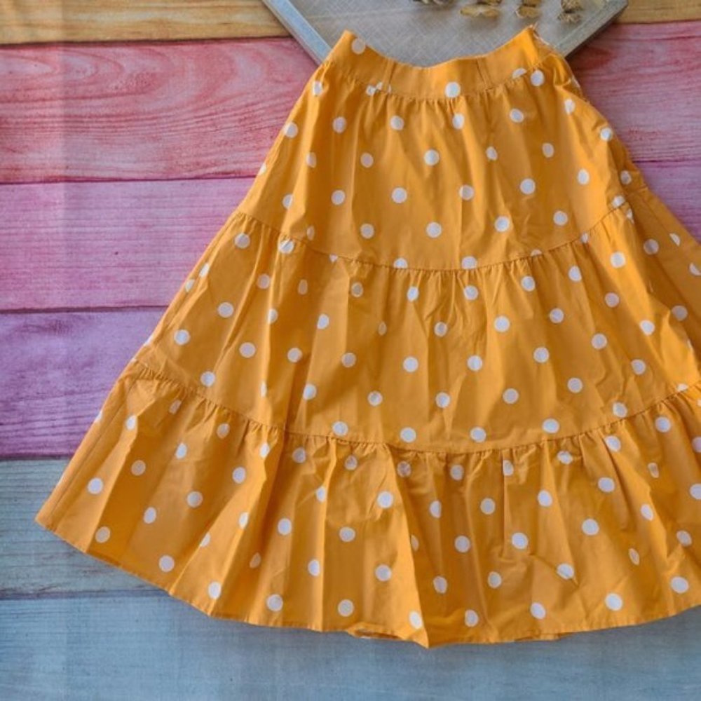 For Love & Lemons Orange Auburn Polka Dot High‎ Waist Tiered Midi Skirt S - Picture 7 of 10